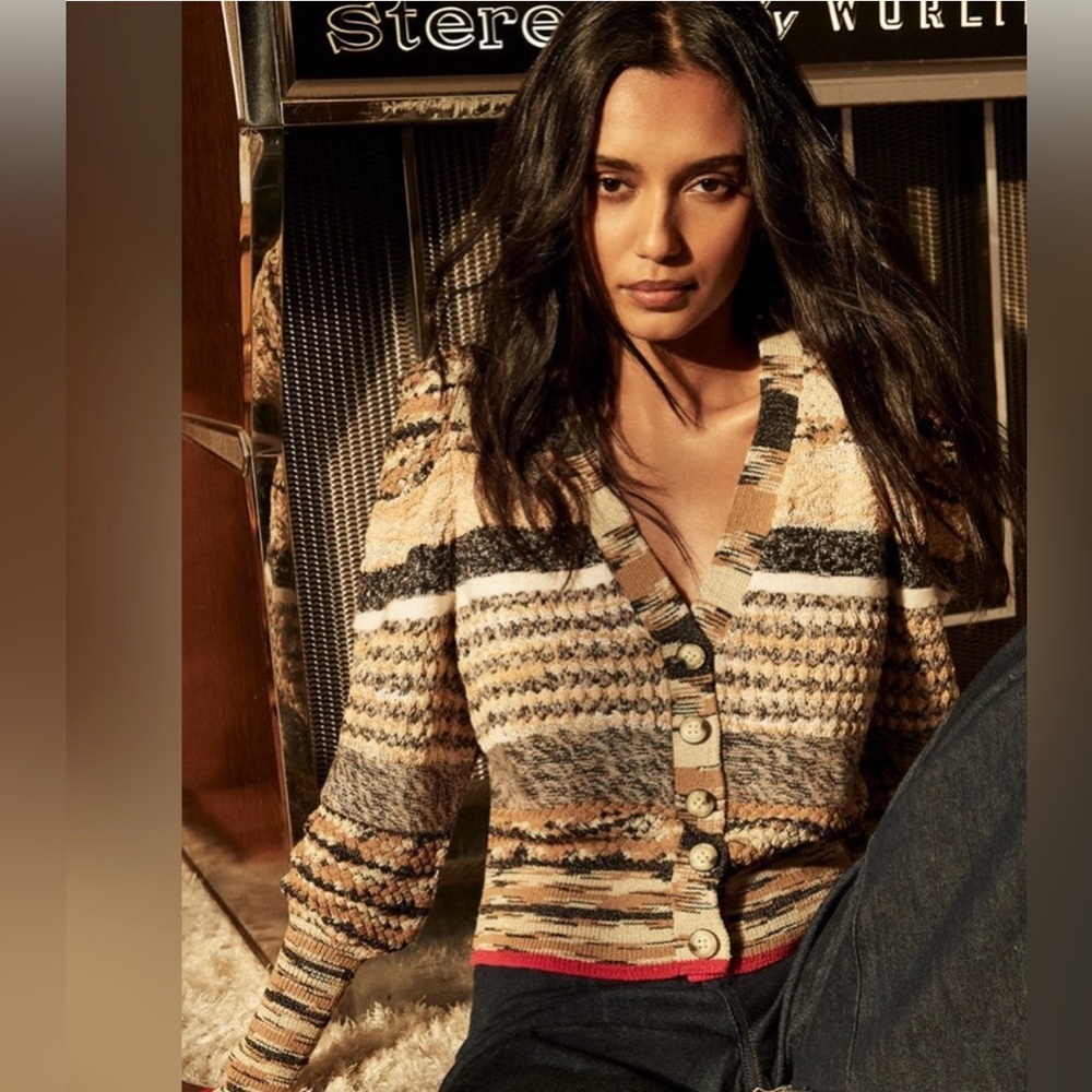 Veronica Beard Cecily Mixed Knit Wool Cardigan Button Sweater